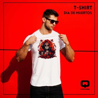 Koszulka męska biała w stylu meksykańskiego DIA DE MUERTOS - 3