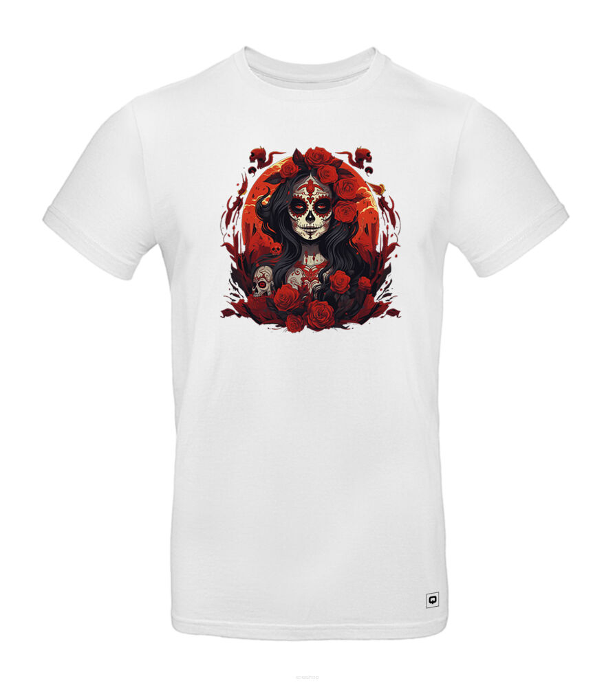 Koszulka męska biała w stylu meksykańskiego DIA DE MUERTOS